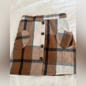 Plaid Button-Front Skirt in Brown and Cream good condition size 9